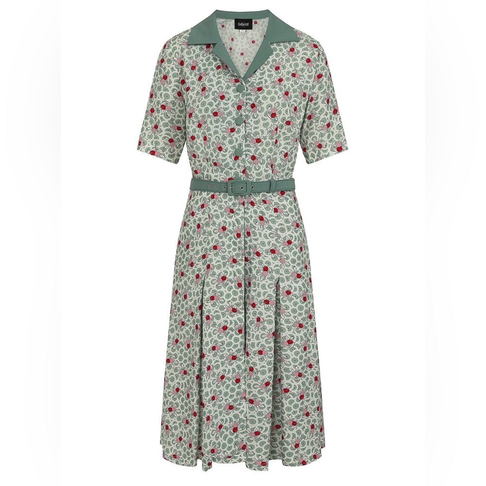 Collectif 1940s Gloria Berry Bush Pleated Dress